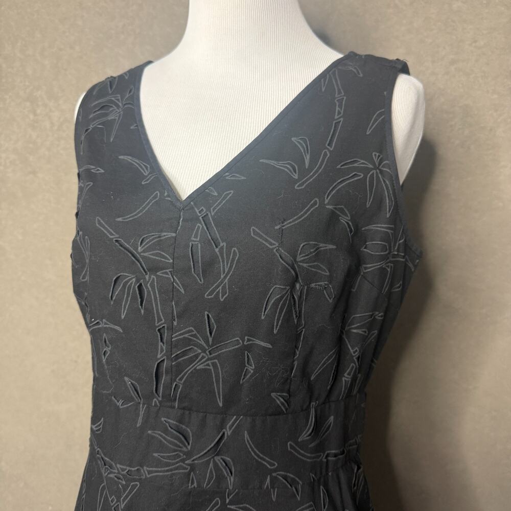 J Crew Fit Flare Midi Dress Charcoal Grey Palm Tree Print Asymmetric Hem Lined